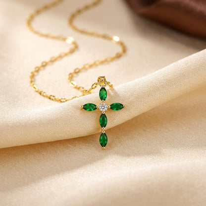 Gold Emerald Marquise Cross Necklace by Rose & Oliver - product image 1