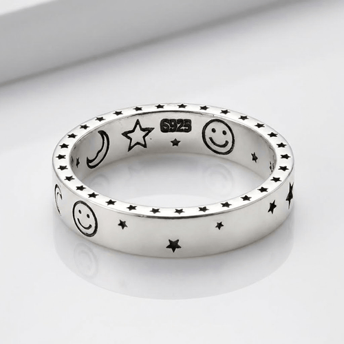 Happy Moon & Stars Silver Band Ring - (Adjustable) by Rose & Oliver - product image 1