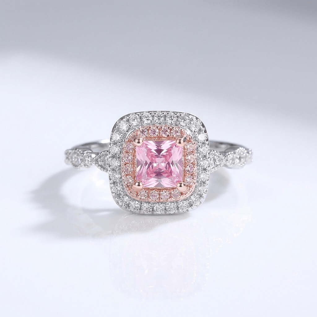 Pink Cushion Zirconia Halo Ring by Rose & Oliver - product image 1