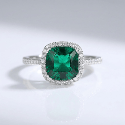 Green Emerald Cushion Halo Ring by Rose & Oliver - product image 1