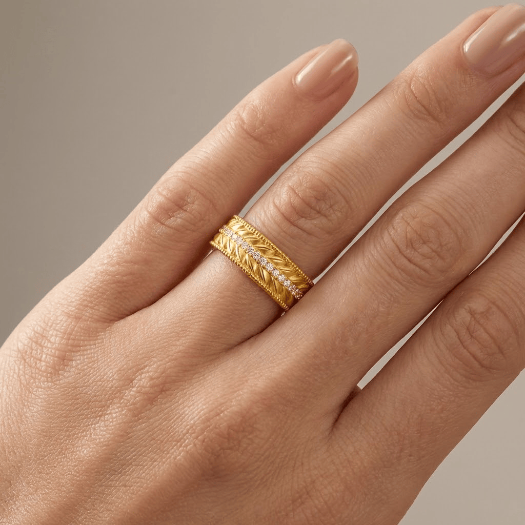 Gold Textured Band Ring by Rose & Oliver - product image 2