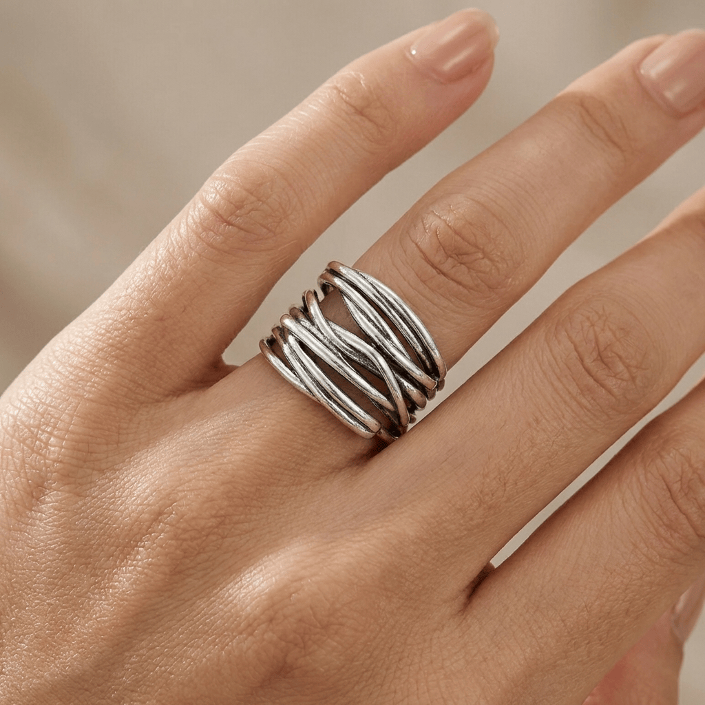Silver Stacked Zirconia Ring - (Adjustable) by Rose & Oliver - product image 4