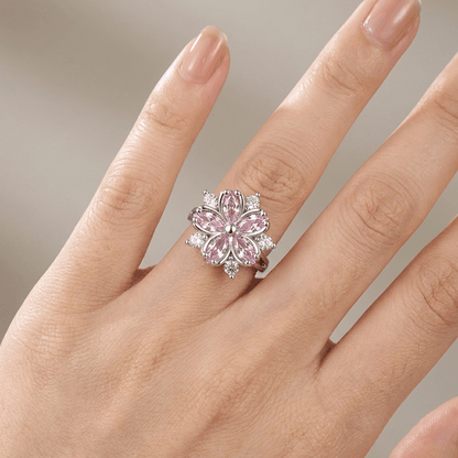 Pink Cherry Blossom Crystal Silver Ring - (Adjustable) by Rose & Oliver - product image 2