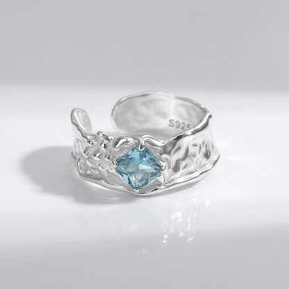 Silver Aquamarine Textured Ring - (Adjustable) by Rose & Oliver - product image 1