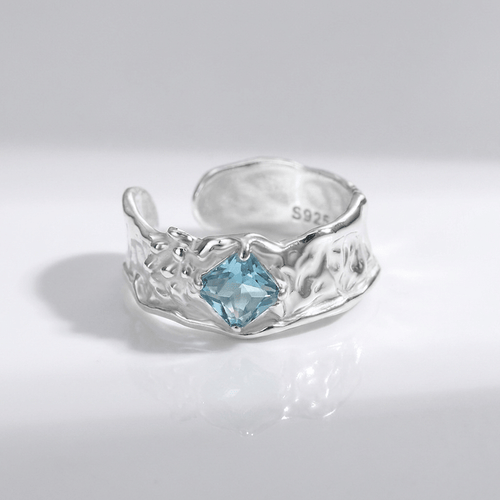 Silver Aquamarine Textured Ring - (Adjustable) by Rose & Oliver - product image 1