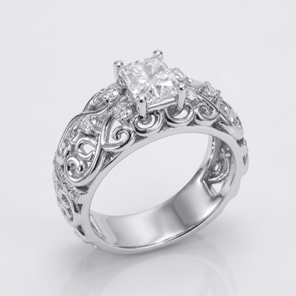 Silver Cushion Diamond Carved Ring by Rose & Oliver - product image 1