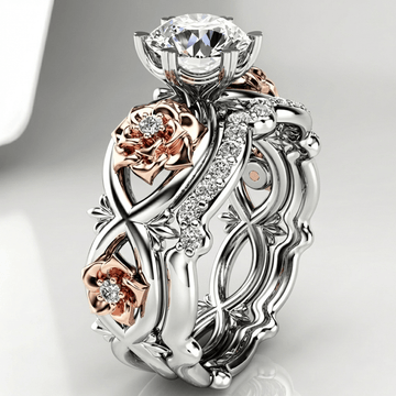 Silver Rose Gold Diamond Floral Ring by Rose & Oliver - product image 1