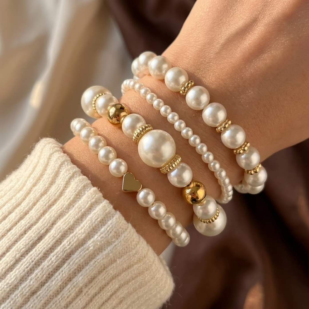 Gold Pearl Beaded Bracelet Set by Rose & Oliver - product image 1