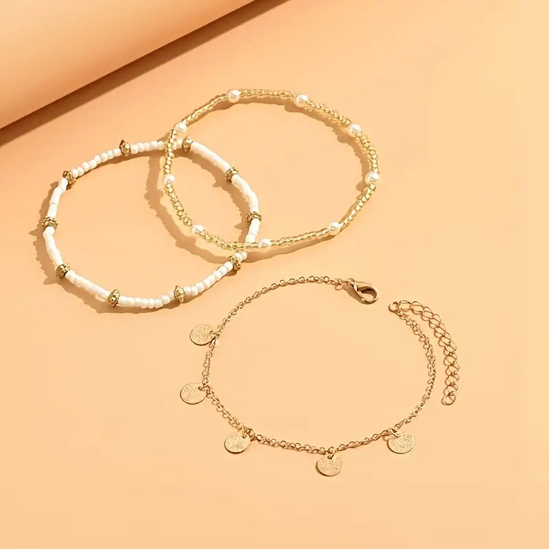 Coastal Charm 3-Piece Layered Anklet Set | Gold by Rose & Oliver - product image 2