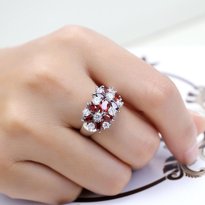 Red Garnet Cluster Silver Flower Ring by Rose & Oliver - product image 2
