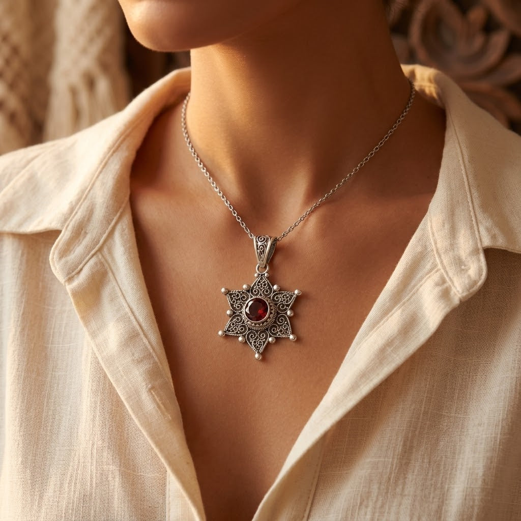 Silver Ruby Star Pendant Necklace by Rose & Oliver - product image 2