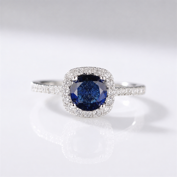 Blue Sapphire Cushion Halo Ring by Rose & Oliver - product image 1