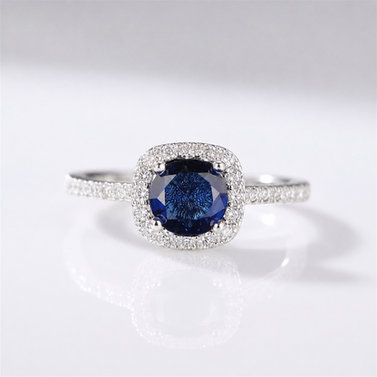 Blue Sapphire Cushion Halo Ring by Rose & Oliver - product image 1