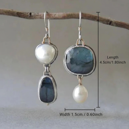 Vintage Blue Stone Pearl Earrings by Rose & Oliver - product image 3