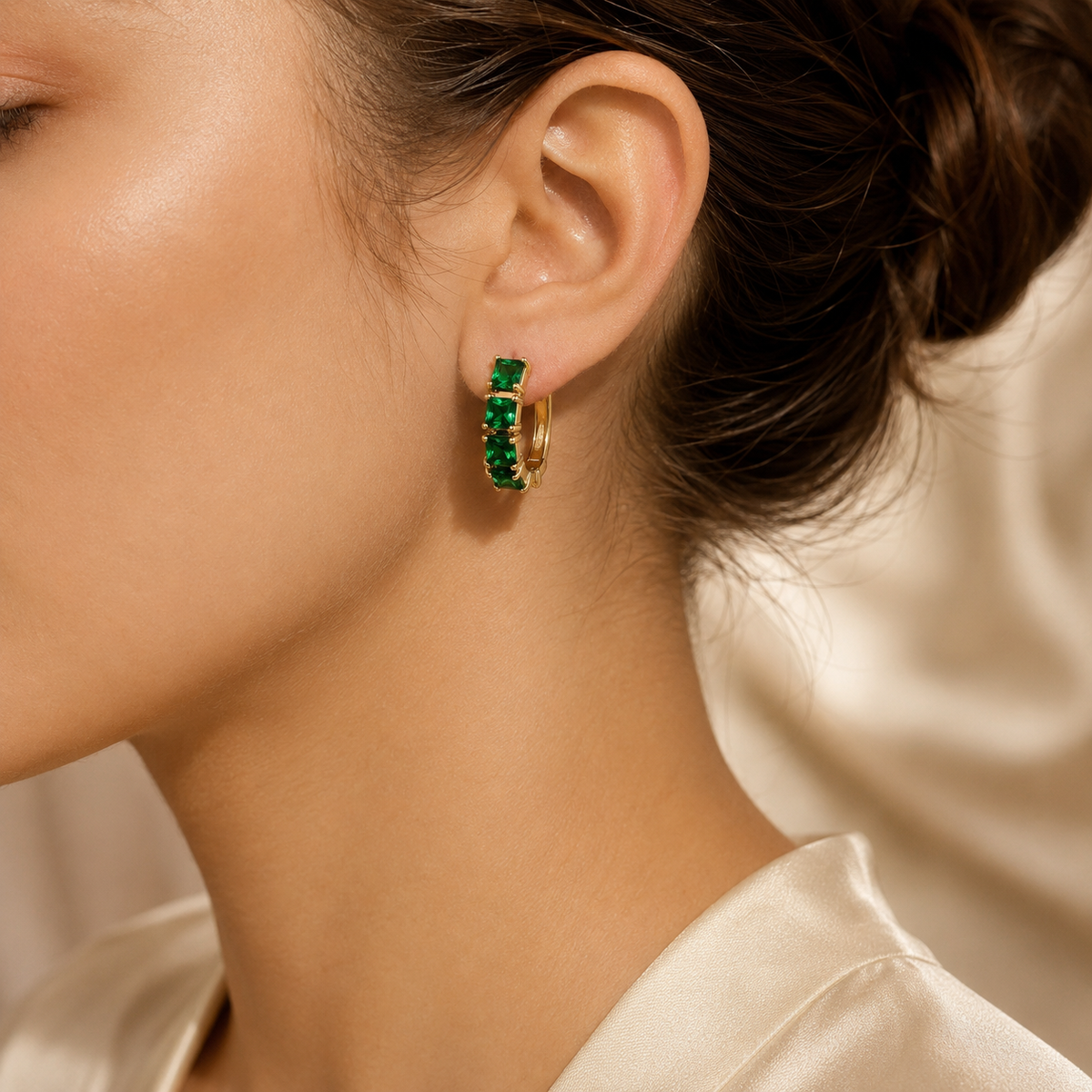 Gold Emerald Chunky Hoop Earrings by Rose & Oliver - product image 2