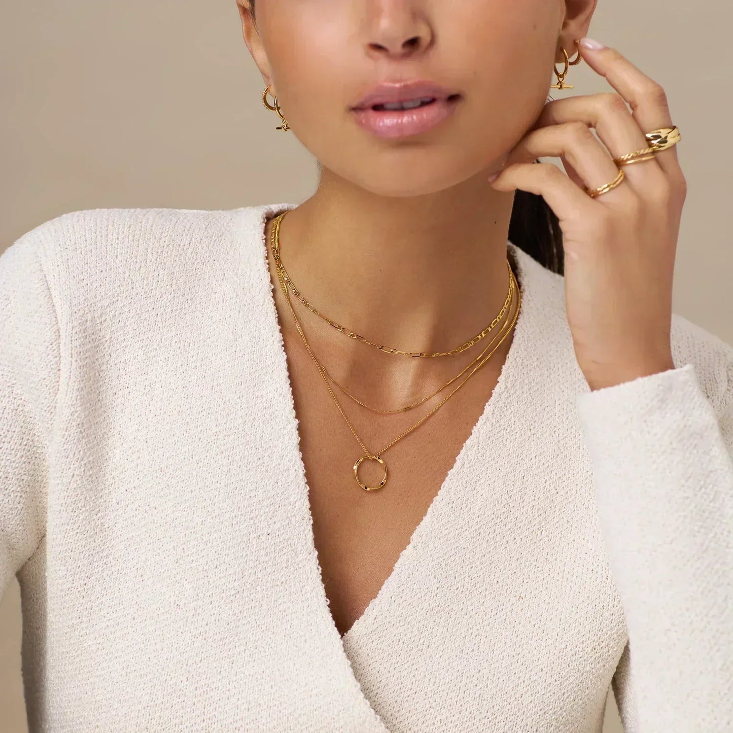 Circa™ | Gold Open Circle Three Row Necklace by Rose & Oliver - product image 5