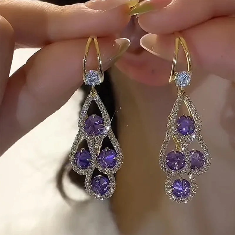 Purple Crystal Drop Earrings by Rose & Oliver - product image 1