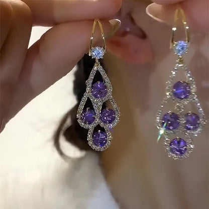 Purple Crystal Drop Earrings by Rose & Oliver - product image 2