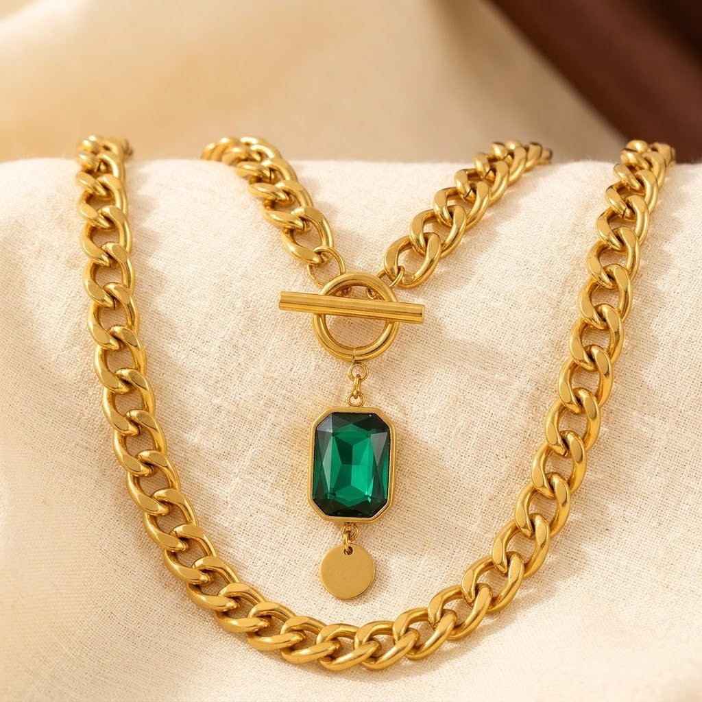 Gold Emerald Chain Necklace by Rose & Oliver - product image 1