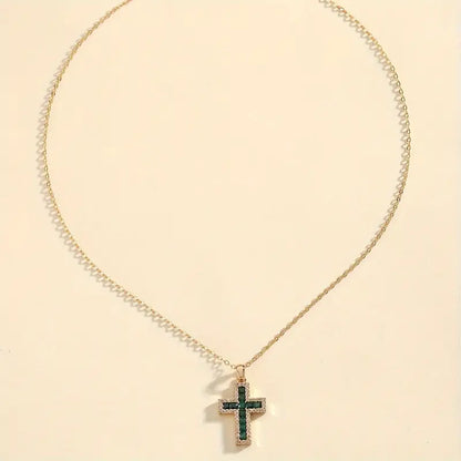 Solene Emerald Cross Pendant Necklace | Gold by Rose & Oliver - product image 3