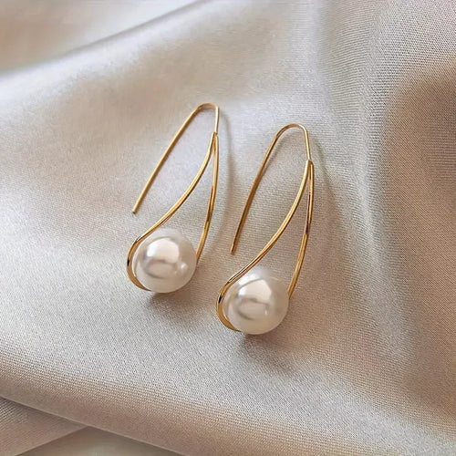 Elegant Pearl Dangling Earrings | Gold by Rose & Oliver - product image 1