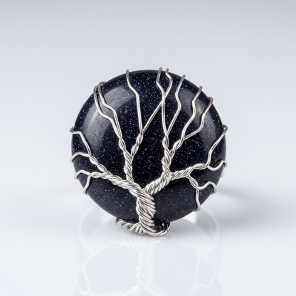 Tree Of Life Blue Sandstone Silver Ring - (Adjustable) by Rose & Oliver - product image 1