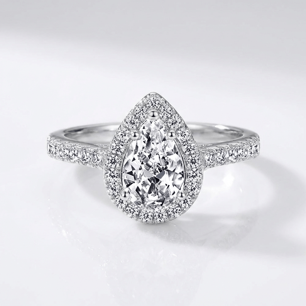 Pear Zirconia Silver Halo Ring by Rose & Oliver - product image 1